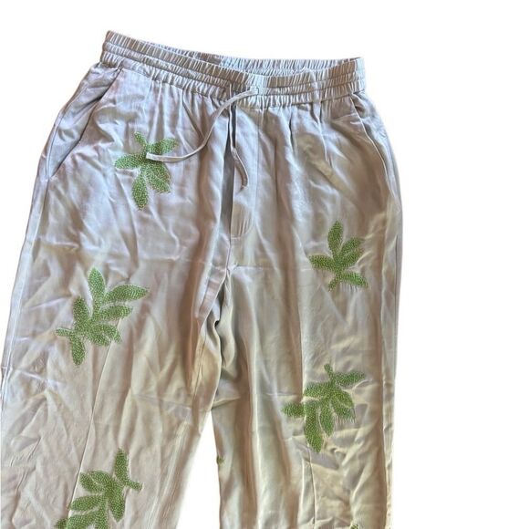 ZARA Women's High Waist Satin Embellished Leaf Pants in Sky Blue Size Medium - Picture 7 of 10